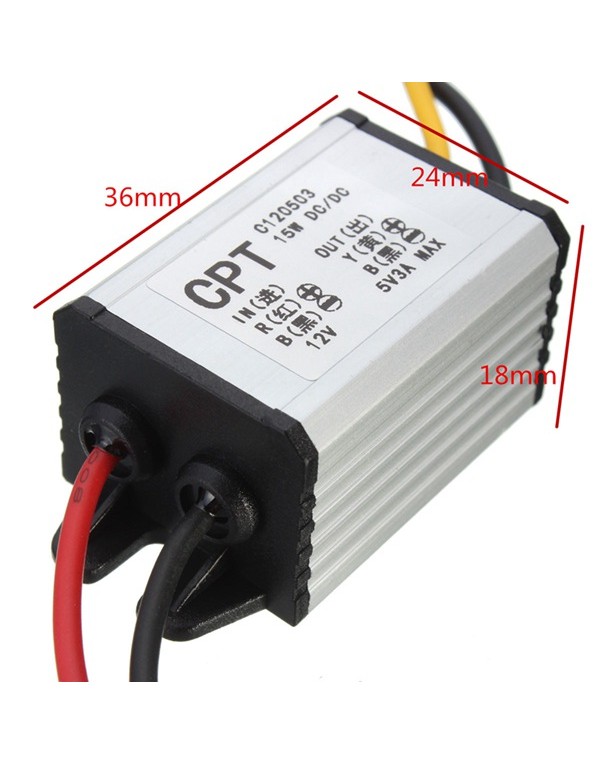 12V To 5V 3A DC-DC Waterproof Charger Converter Power Step Down Module