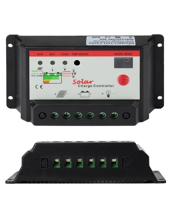 Intelligent 30A PWM Solar Panel Charge Controller Auto Battery Regulator 12V 24V