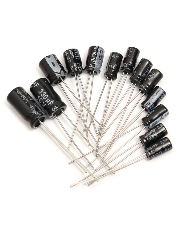 600pcs 12 Value 1uF~470uF Electrolytic Capacitors ...