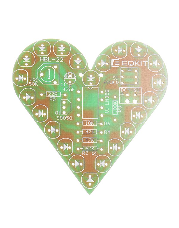 Heart Shaped Light Kit DIY Breathing Light Parts Red Green Blue White Color Optional